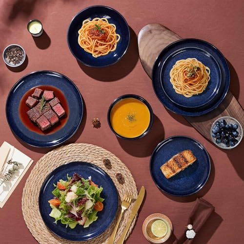 LIANYU 16 Piece Dishes Dinnerware Set with Pasta Bowls for 4, Midnight Blue - Image 2
