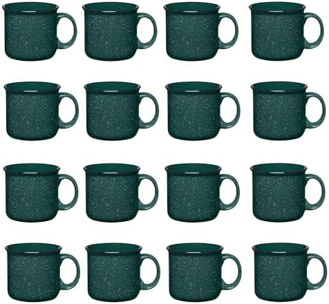 Set of 16 Ceramic Campfire Mugs – 15 Oz, Green – Coffee & Tea Cups for Home, Work, Travel, Camping – Customizable, Great for DIY, Events, Companies by GiftsbyDesign