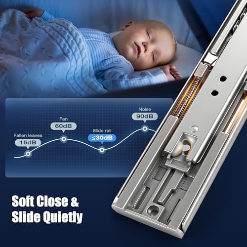 Thickened 200Lbs Soft Close Heavy Duty Drawer Slides 1 Pair 16 18 20 22 24 28 Inch Full Extension Ball Bearing Self Slow Closing Rails Kitchen Cabinet Tool Box Runners Tracks Glides (18" L) - Image 3