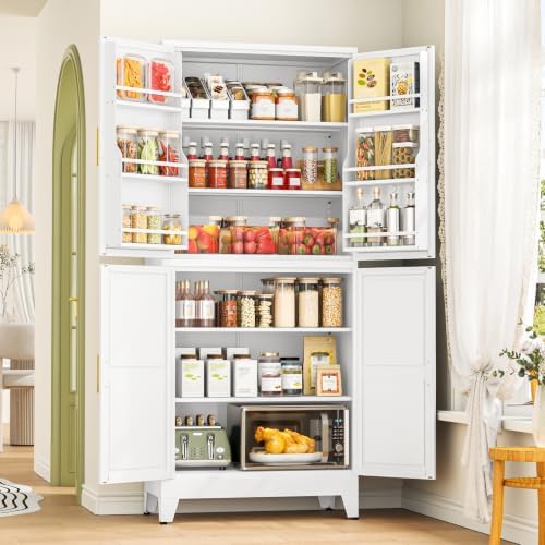 GAIOUS 74.8" Tall Metal Food Cabinet, White Kitchen Pantry Cabinet Cupboard by GAIOUS