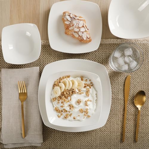 Gibson Home Brentwood 40-Piece Dinnerware Set – Square White Porcelain Plates and Bowls, Service for 8, Dishwasher & Microwave Safe, Modern Everyday Dinner Set with Cereal, Dessert, and Entrée Bowls - Image 6