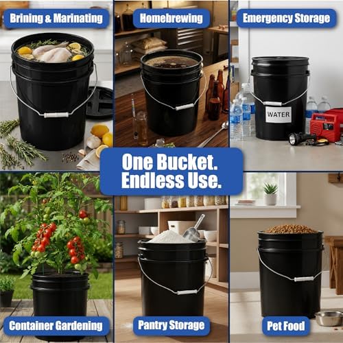 ePackageSupply 5 Gallon Bucket - Food Grade w/Lid BPA-Free, 3 Pack - Black - Image 3