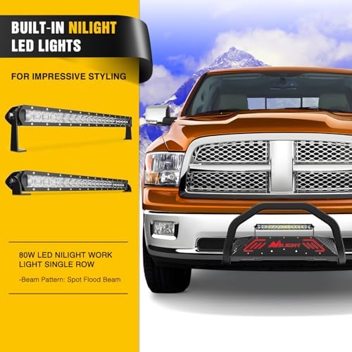 Nilight Bull Bar with Light Bar for Dodge Ram 1500 2009-2024 | Fits 2009-2018 Ram 1500 & 2019-2024 Ram 1500 Classic (Excl Rebel/Sport). with License Plate Hole & Skid Plate Light Mount - Image 4