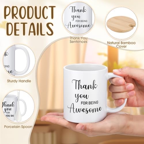 12 Pcs Thank You Coffee Mugs 12oz Ceramic Cups with Lid Spoon - Image 4