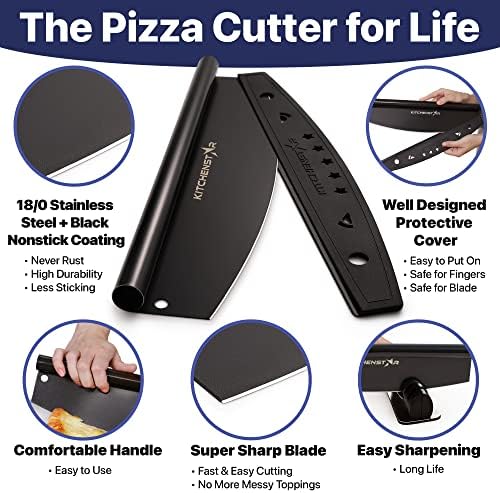 18-Inch Pizza Cutter Rocker Blade, 304 Stainless Steel Slicer Knife, Black - Image 3