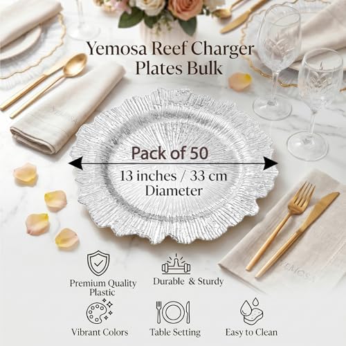 50Pack Silver Charger Plates, 13inch Reef Chargers for Dinner Plates - Image 2