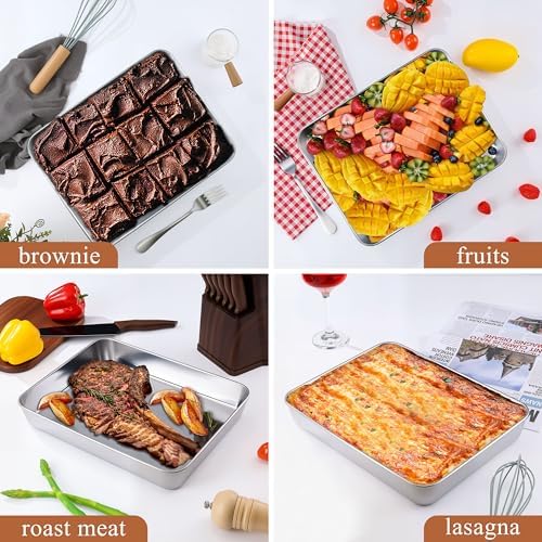 LIANYU Stainless Steel Baking Pan Set, 12 x 9 Inch Lasagna Brownies Pan - Image 6