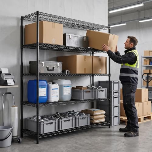 IZEUK Heavy Duty 5-Tier Wire Shelf, Industrial Black Metal Shelving Rack - Image 6