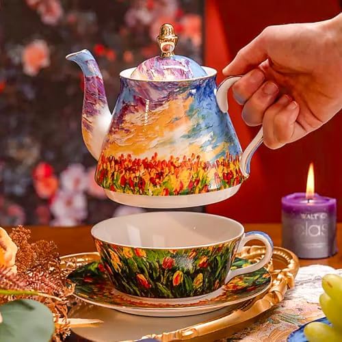 KAMMAK Tea for One Set, Ceramic Teapot, Bone China Tea Set, Cup and Saucer - Image 4
