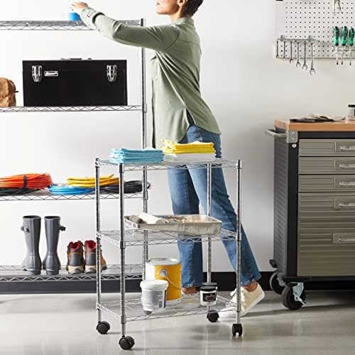 Amazon Basics 3-Shelf Heavy Duty Adjustable Wire Shelving Storage Rack on 2" PP Plastic Wheel Casters, Steel Utility Shelving Unit for Garage and Laundry Room, 23.2" x 13.4" x 32.75", Chrome - Image 5