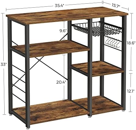 VASAGLE Kitchen Baker’s Rack, Steel Frame, Wire Basket, 6 Hooks - Image 3