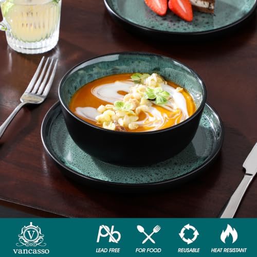vancasso 24-Piece Gray Green Stoneware Plates and Bowls Set for 8 - Image 4