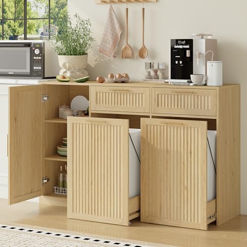 Double 13 Gallon Pull Out Trash Can Cabinet with Storage Cabinet,Natural by JMHDYG