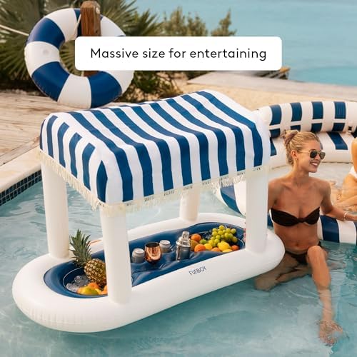 FUNBOY Giant Floating Navy Cabana Stripe Drink Station w/Removable Shade - Image 4