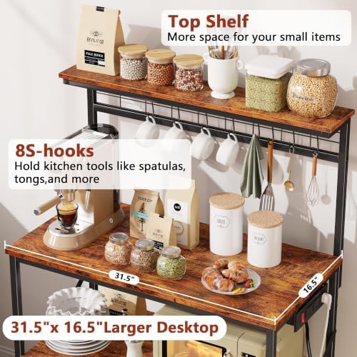 Furologee Bakers Rack with Power Outlet, 31.5-Inch Wide Microwave Stand - Image 6