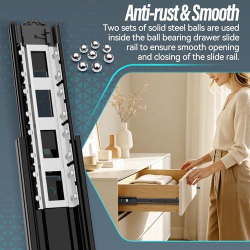 14 inch Locking Full Extension Ball Bearing Black Drawer Slides - Image 6