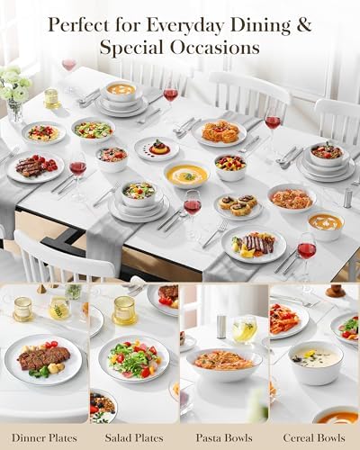 MALACASA 24-Piece Dinnerware Set for 6, White Black-Rim Porcelain Dishes - Image 5