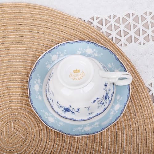 fanquare Blue Rose Porcelain Tea Cup and Saucer Set for 6 - Image 3