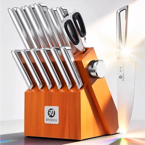 imarku Gyutou Knife Set, High Carbon Steel, Block & Sharpener, Gift Box by imarku