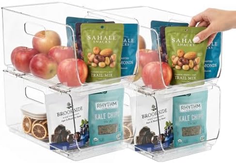 ClearSpace Stackable Storage Bins, Front Pantry Organizer, Medium, 4 Pack by ClearSpace