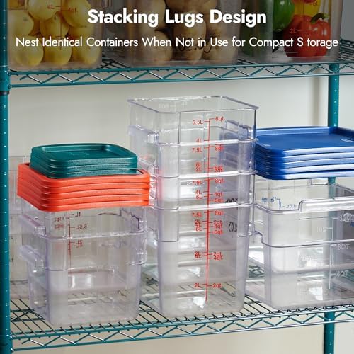 CURTA 8-Pack 18 Qt NSF Clear Polycarbonate Food Storage Containers with Blue Lids - Square, Commercial-Grade, Freezer & Dishwasher Safe, Stackable - Image 5