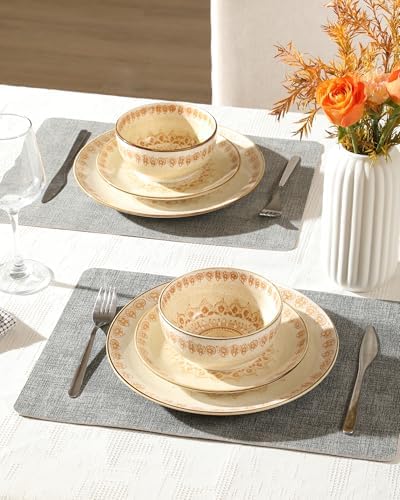 Sweejar Dinnerware Sets Service for 4, 12 pcs Porcelain Plates and Bowls for Kitchen, Housewaring Gift, Chip and Scratch Resistant Dish Set, Handmade Dishwasher and Microwave Safe Plate Set, Bohemian - Image 2