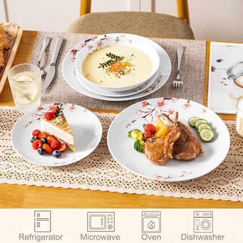 VEWEET Porcelain Dinnerware Sets for 6, 18 Piece Pink Plates Bowls, ANNIE - Image 5