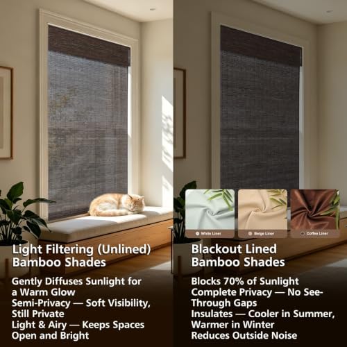 Cordless Bamboo Roman Shades for Indoor Windows, Blackout Woven Wood Blinds - Image 4