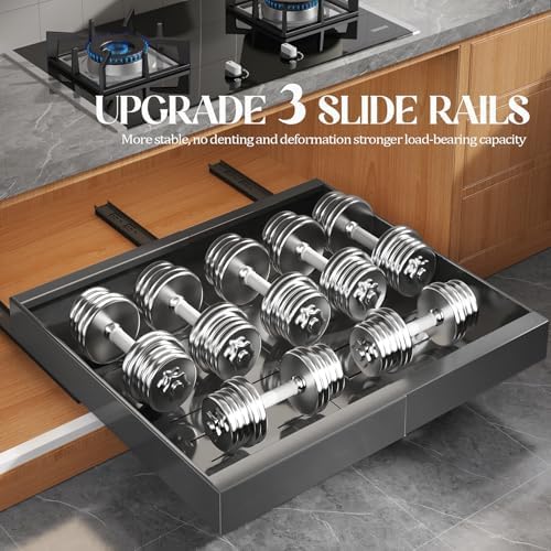 Seinloes 4 Pack Expandable Pull Out Cabinet Organizer 21"Deep With Raising Pad for Framed Cabinets,Upgrade 3 Slide Rails Slide Out Drawers,No Drill Roll Out Shelves,Adjustable Width 15.1"-26.3" Black - Image 5