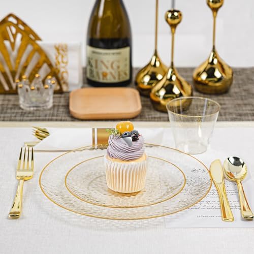 HOMIP 350PCS Clear Gold Glilter Plastic Dinnerware Set,Prerolled Silverware - Image 6