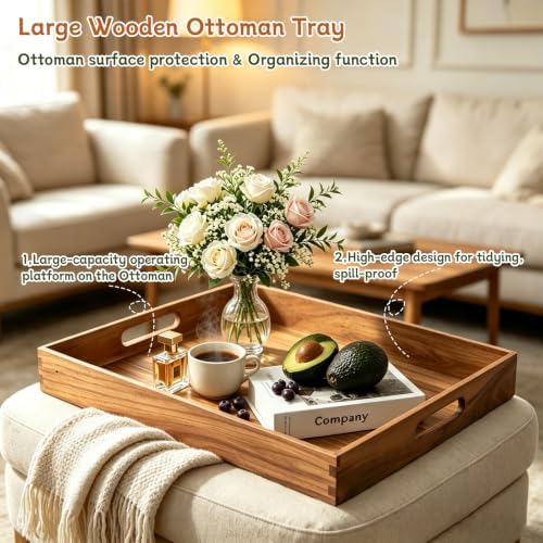 Wood Serving Tray with Handle, 22 x 18 Inch, Rectangle - Image 3