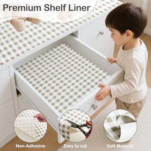 Green Gingham Drawer Liner Waterproof Non-Slip17.5IN x 10FT - Image 6