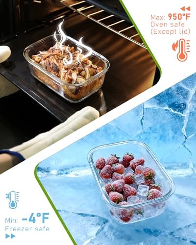 4-Pack Glass Container Set (2x 4.7 Cup & 2x 9.3 Cup), Ultimate Food Storage & Meal Prep with Easy-Open Valve, Tempered Glass Lids, Leakproof, Freezer to Oven Safe - Image 5