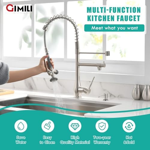 GIMILI Brushed Nickel Commercial Kitchen Sink Faucet with Soap Dispenser - Image 5