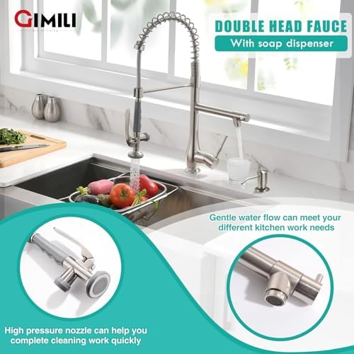GIMILI Brushed Nickel Commercial Kitchen Sink Faucet with Soap Dispenser - Image 3