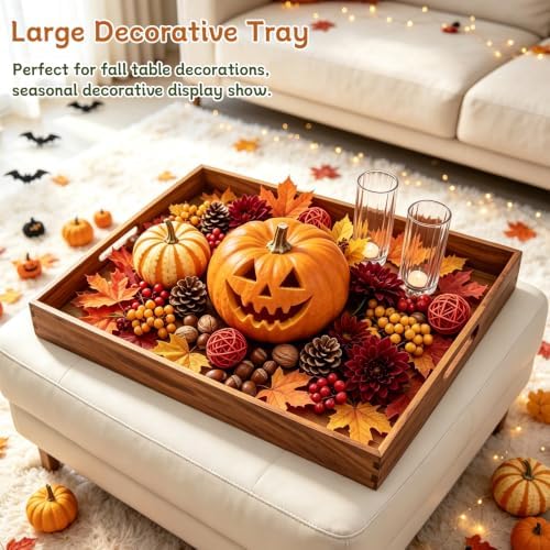 Wood Serving Tray with Handle, 22 x 18 Inch, Rectangle - Image 6