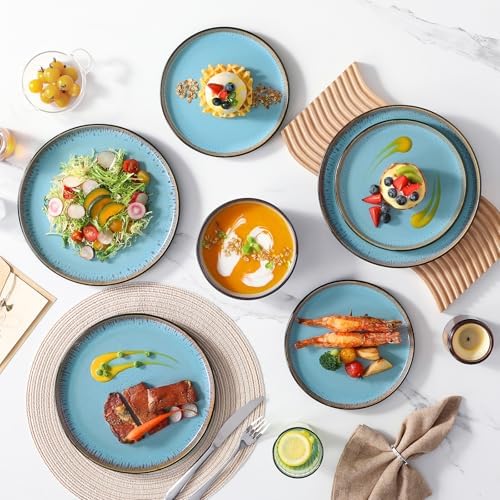 vancasso Plates and Bowls Sets, 18 Pieces Stoneware Dinnerware Sets for 6, Kitchen Dish Set Mircowave and Dishwasher Safe Ceramic Dishware, Blue, Series AMBER - Image 6