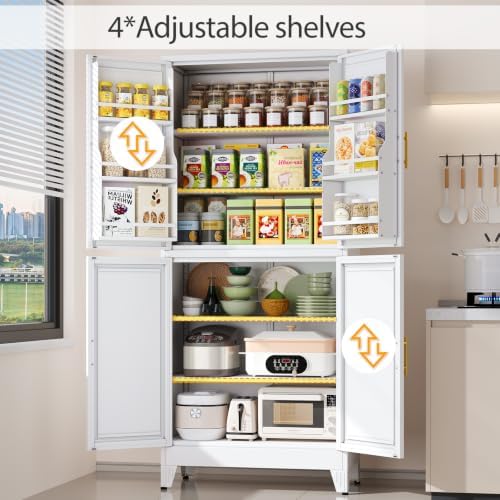 White Kitchen Pantry Storage Cabinet, 75" Metal Storage Cabinet - Image 4