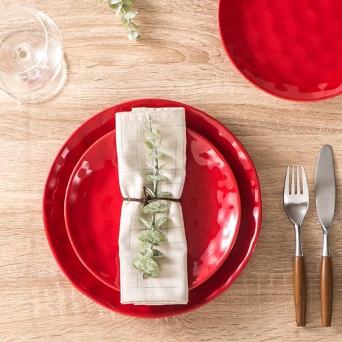 vicrays Ceramic Dinner Plates Set, 10 Inch, Microwave, Oven, Dishwasher Safe, Round, Porcelain Fluted Suitable for Steak, Pasta, Pizza, Home, Restaurant - Set of 6 Red - Image 6
