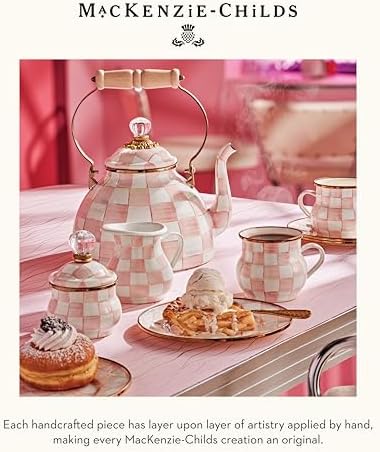 MACKENZIE-CHILDS Tea Kettle, 3 Quarts, Pink-and-White Rosy Check - Image 6