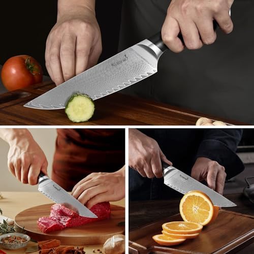 KUISINE 14-Piece Damascus Knife Set with Block, Ultra Sharp - Image 5