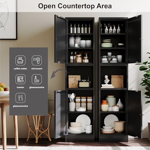 YAUWOH 2-Door Metal Storage Cabinet, Tall Slim Pantry Organizer with 3 Adjustable Shelves (120LBS/Shelf), Anti-Tipping Waterproof Cabinet for Bathroom/Kitchen/Home Office/Small Spaces, (1PC,Black) - Image 5