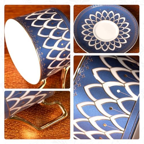 KAMMAK Tea Cups and Saucers Set of 2, Fine Bone China Coffee Cups, NX027 - Image 4