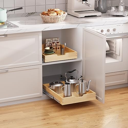 Sikarou Wood Pull Out Cabinet Organizer 11" W x 21" D, for 12" Cabinet Opening Heavy-Duty Sliding Drawers for Inside Cabinets Storage and Organization for Kitchen - Image 4