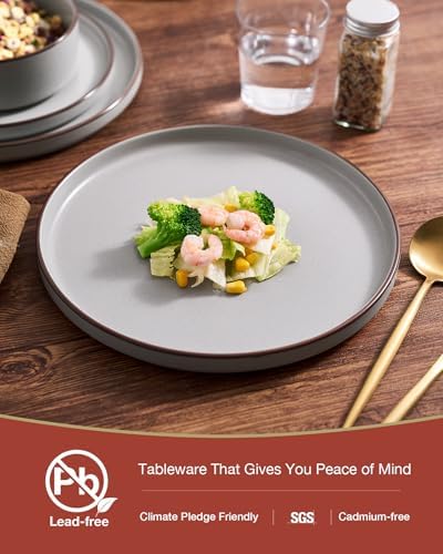 Famiware Nebula Ridge 12-Piece Stoneware Dinnerware Set, Light Gray - Image 5
