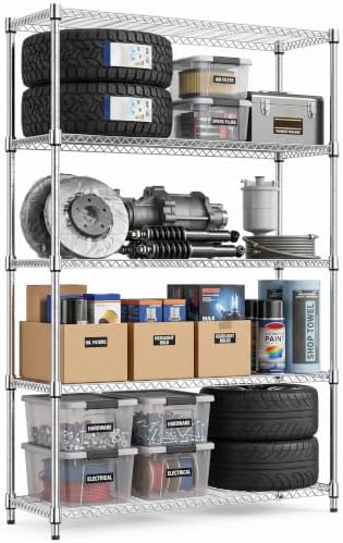 IZEUK 5-Tier Garage Shelving Unit, Heavy Duty Metal Wire Shelving by IZEUK