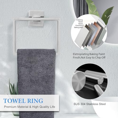 Brushed Nickel Bathroom Towel Bar Set Bathroom Accessories Hardware Set Including Double Towel Bar Towel Ring Coat Hook and Toilet Paper Holder with Shelf. Wall Mounted Stainless Steel - Image 4