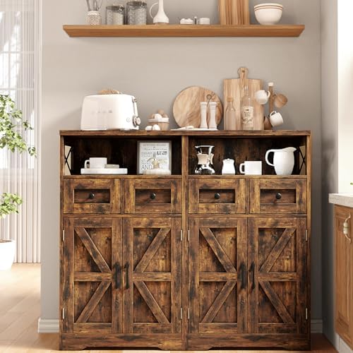 Farmhouse Storage Cabinet with Drawers, Small Kitchen Pantry Cabinet, Brown - Image 4