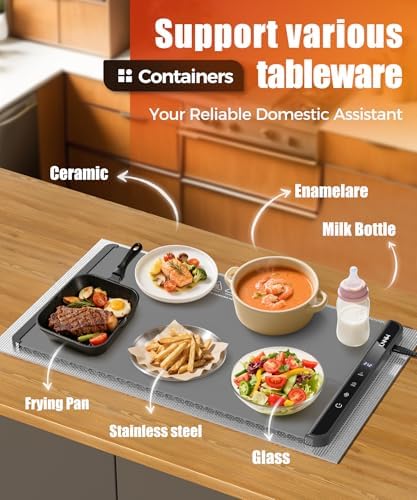 Warming Mat for Food, 26x15 Inch, Dark Grey, Fast Heat, Child Lock - Image 4