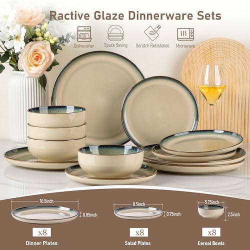 GBHOME Dinnerware Sets for 8, 24 Pieces Ceramic Plates and Bowls Set - Image 4